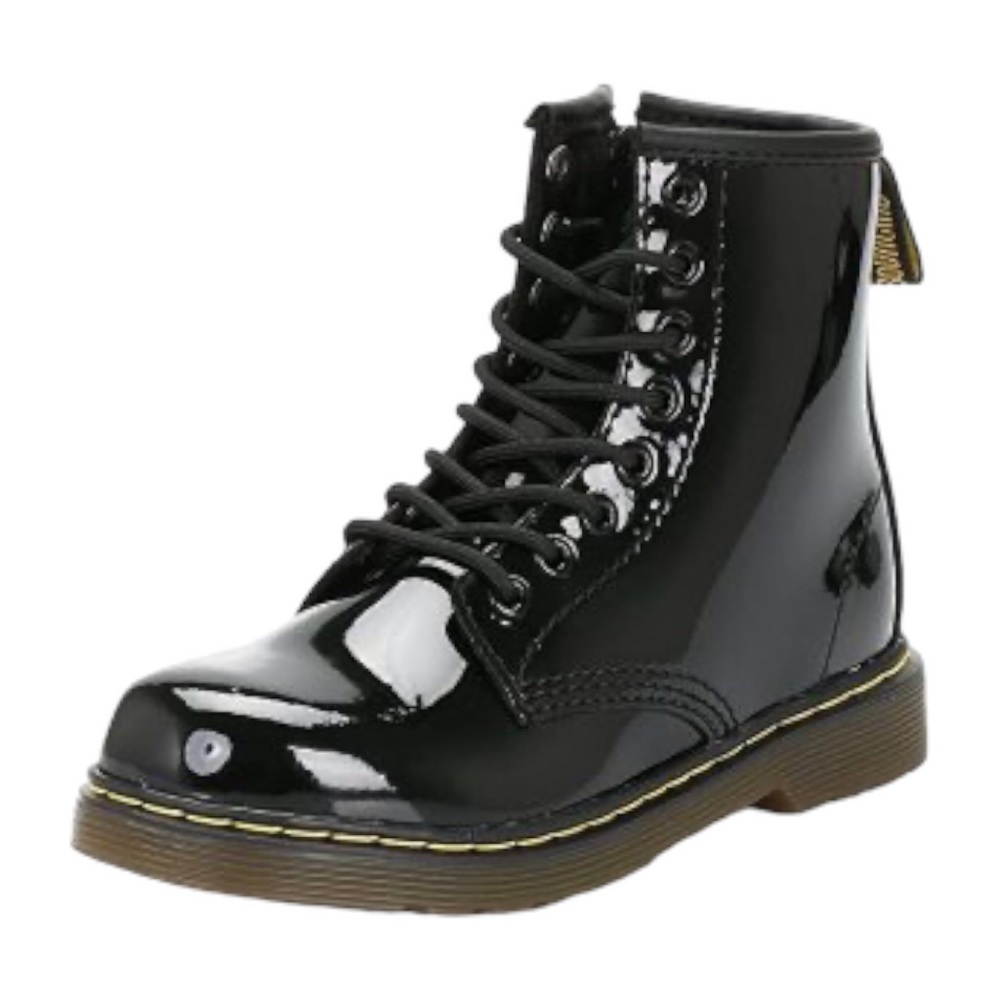 Dr. Martens Air Wair Unisex Child 8 Eye Lace Up Boot Black Patent Leather Boots